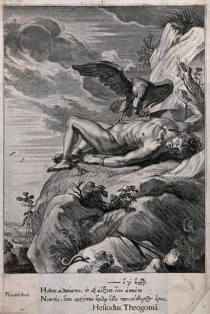 Prometheus bound rock, his liver
